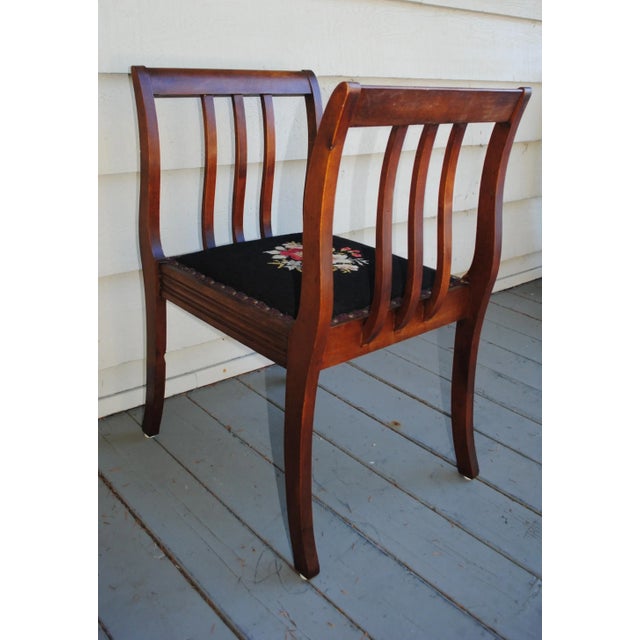 Black Antique High Armed Needlepoint Bench For Sale - Image 8 of 12