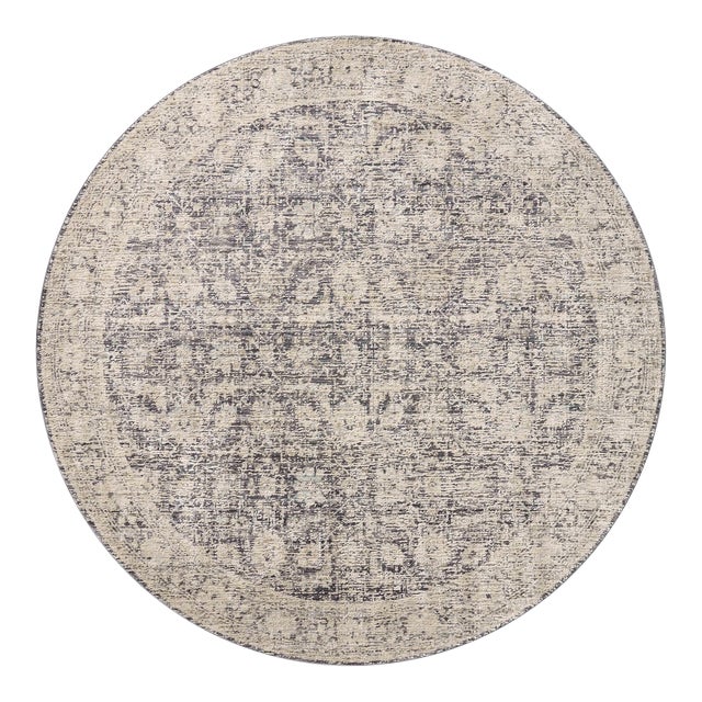 Amber Lewis x Loloi Alie Charcoal / Beige 7'-10" x 7'-10" Round Area Rug For Sale