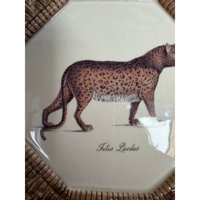 4 VTG Raymond Waites Empire Plates Brown Rattan Tiger Leopard Octagon 9.5" For Sale - Image 9 of 10