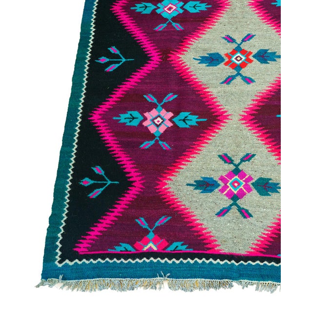 Black Vintage Romanian-Balkan Handwoven Wool Flatweave Runner Rug with Geometric Medallions, 1970s For Sale - Image 8 of 11