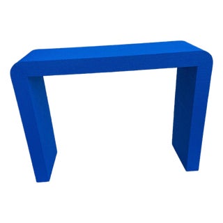 1980s Waterfall Console Table-in Big Country Blue Satin For Sale