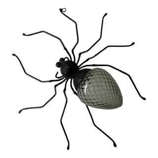 Midcentury Italian Brutalist Spider Detailed Rare Green Glass Body Sconce For Sale