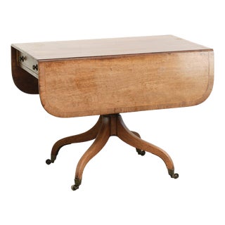 19th Century Antique English Drop-Leaf Side Table with Brass Details For Sale