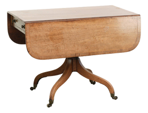 19th Century Antique English Drop-Leaf Side Table with Brass Details