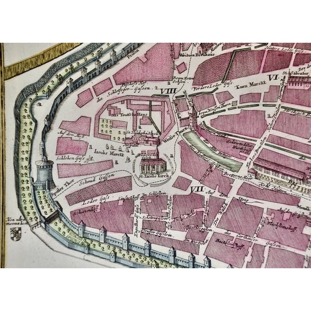 An 18th century hand-colored city view of Nuremburg, Germany entitled "Geometrischer Grundris der des Heiligen Römischen...