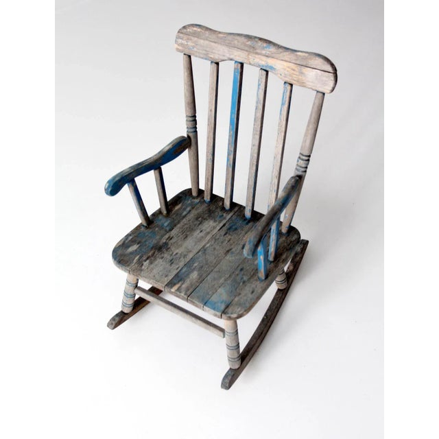 Vintage Distressed Blue Childrens Rocking Chair | Chairish