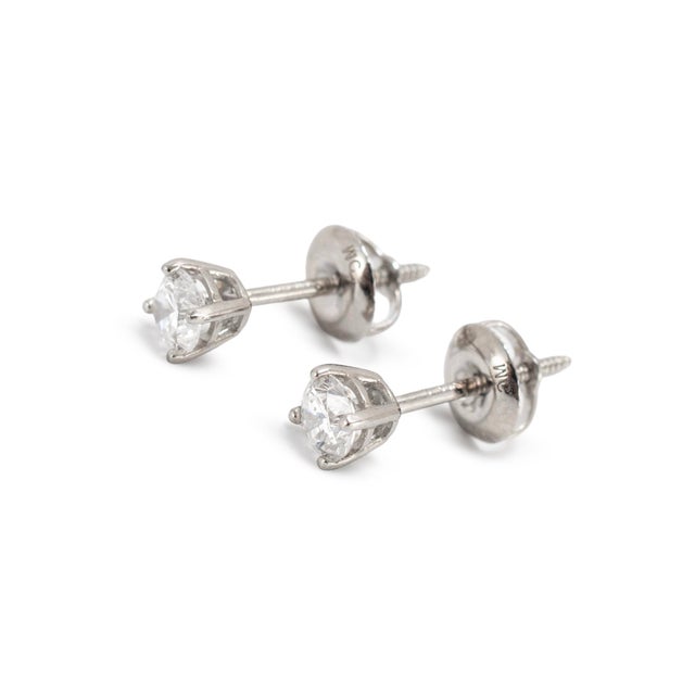 Modern Unisex 14k White Gold 0.44ctw Lab Grown Diamond Screw Back Petite Stud Earrings, Pair For Sale - Image 3 of 9