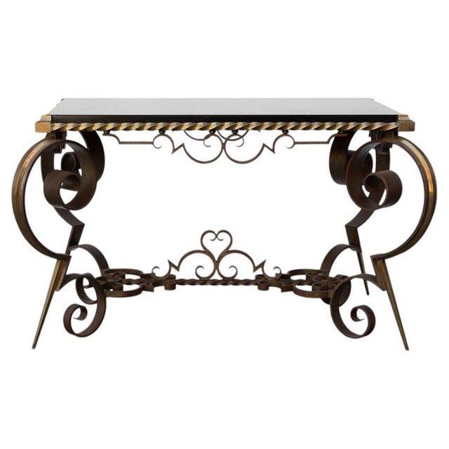 French Coffee Table in Belgian Black Marble, Gilt Bronze and Wrought Iron, 1970s For Sale - Image 6 of 6