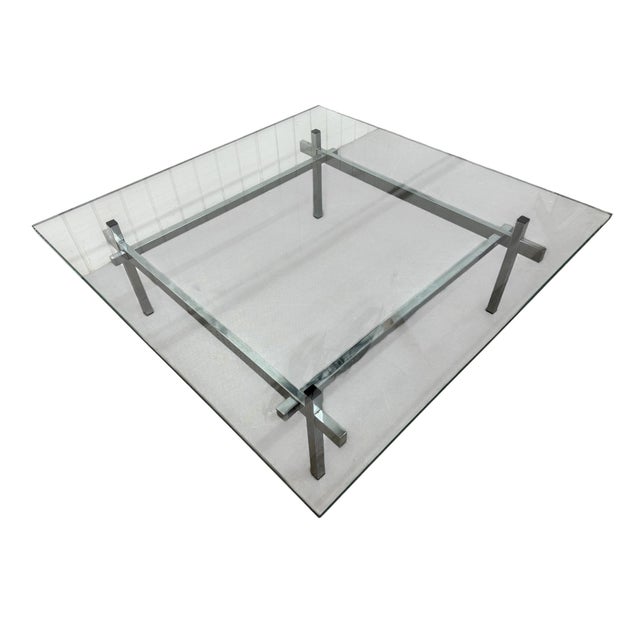 Mid-Century Modern Glass Top Chrome Coffee Table For Sale - Image 4 of 5