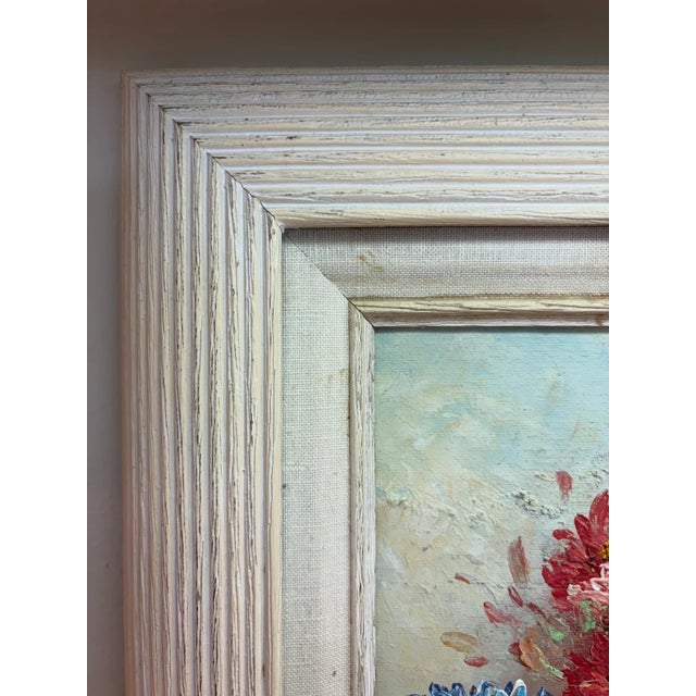 Shabby Chic Vintage Impasto Oil Floral Still Life Oil Painting in Textured Cream Wood Frame For Sale - Image 3 of 8