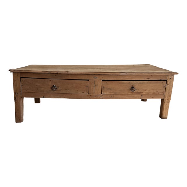 Antique French Coffee Table with Two Drawers For Sale