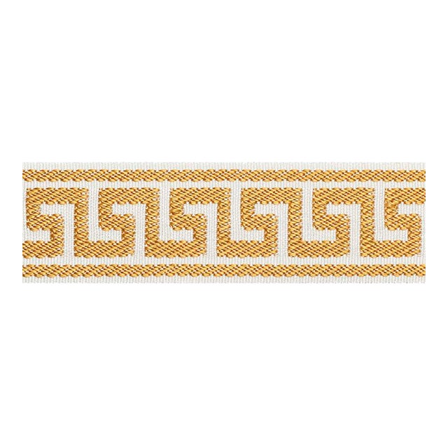 Sample - Schumacher Etienne Silk Greek Key Trim Narrow in Gold For Sale