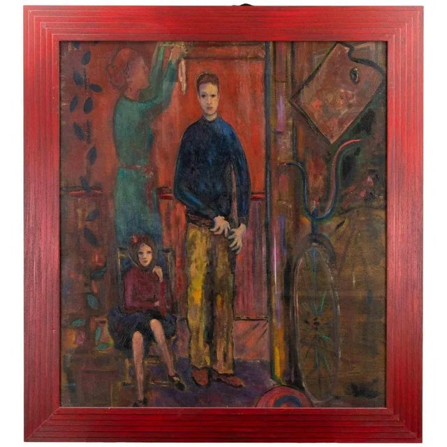 1960s Sirio Pellegrini, The Family, Oil Painting, 1969 For Sale - Image 5 of 5