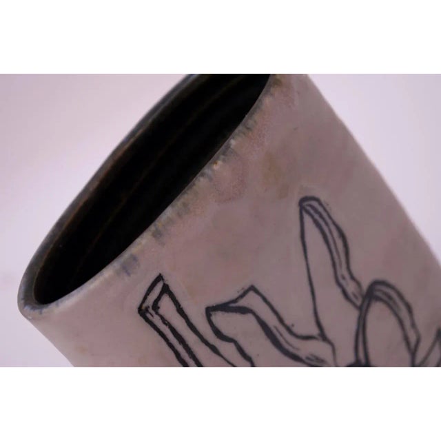Ceramic 1976 Studio Stoneware Black and White Abstract Floral Vase Signed Pollack For Sale - Image 7 of 9