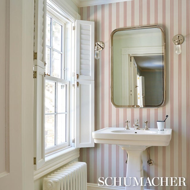 2020s Schumacher Chatham Stripe Wallcovering In Rose For Sale - Image 5 of 6
