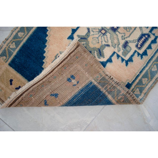 Royal Blue 1970s Hand Knotted Turkish Rug, Door Mat, Entryway Rug, Bath Mat, Kitchen Decor, Small Rug - 22″ × 42″ For Sale - Image 8 of 13