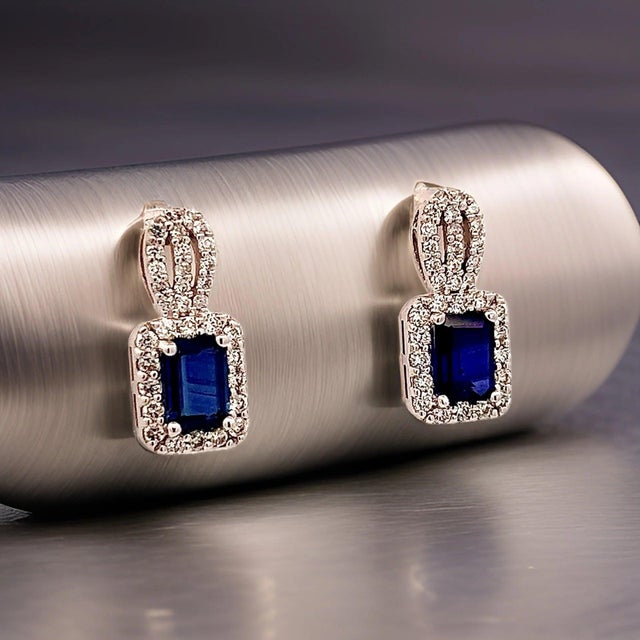 Natural Sapphire Diamond Earrings 14k W Gold 2.84 TCW Certified For Sale In New York - Image 6 of 13