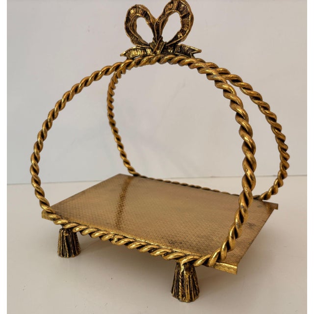 Gold Hollywood Regency Rope and Tassel Gilt Filigree Napkin Holder Italian Style 1960 For Sale - Image 8 of 9