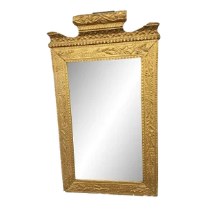 Vintage Antique Gold Floral Wheat Carved Wood Framed Mirror Hollywood Regency