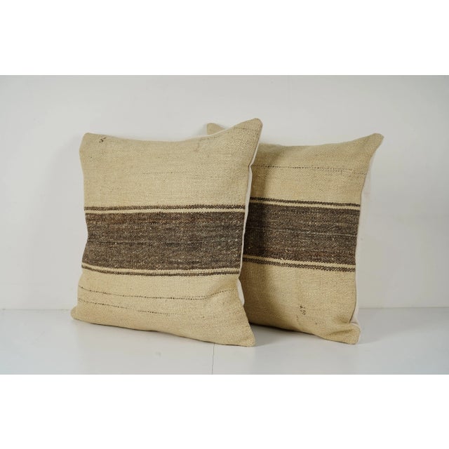 Mid-Century Modern Striped Wool Kilim Pillow Cover - A Pair For Sale - Image 3 of 4