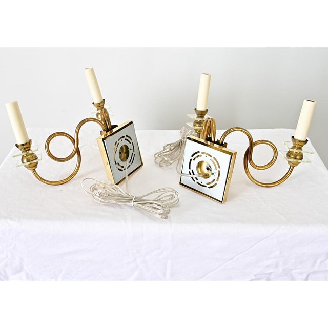 Vintage French Brass & Glass Wall Sconces - A Pair For Sale - Image 4 of 14
