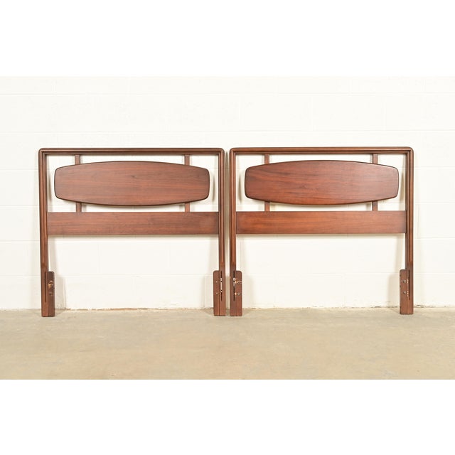 Lane Rhythm Mid-Century Modern Sculpted Walnut Twin Size Headboards, Pair For Sale - Image 10 of 10