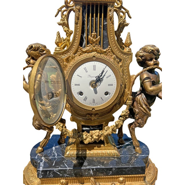 Imperial Brevettato Italian Bronze & Marble Candelabras & Mantle Clock Set- 3 Pieces For Sale - Image 12 of 12