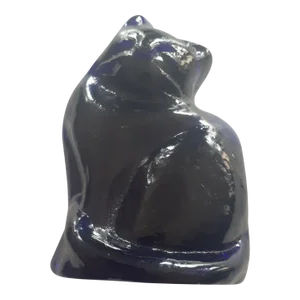 Contememporary Blenko Cobalt Blue Art Glass Sleeping Cat Figurine