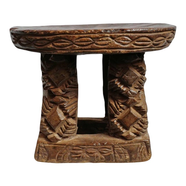 Vintage Bamileke Tribal African Pedestal Low Stool For Sale