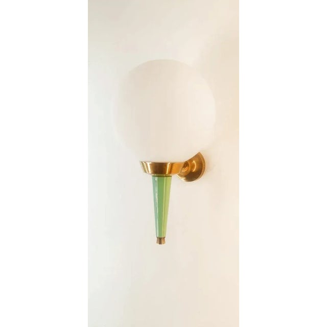 Metal Stilnovo Greenish Gold Wall Light with White Sphere For Sale - Image 7 of 12