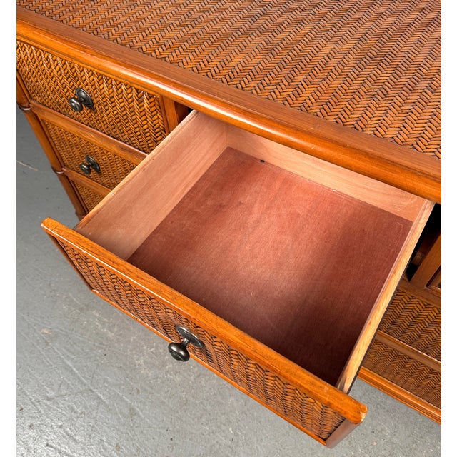 Vintage Rattan and Bamboo Seven Drawer Dresser For Sale In New York - Image 6 of 12