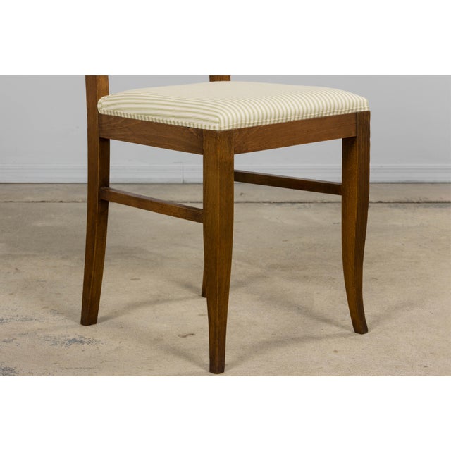 French Art Deco Maple Accent Side Chairs With Sage Green Stripe – A Pair For Sale - Image 16 of 17