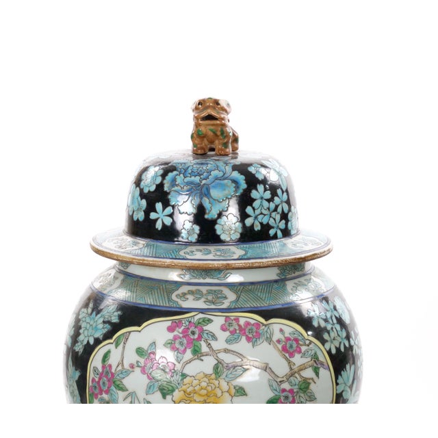 Chinese Large 19th Century Chinese Export Hand-Painted Enameled Lidded Decorative Urn For Sale - Image 3 of 14