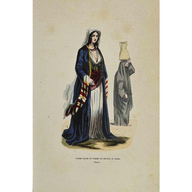 Rich Woman and Woman of the People in Cairo is a hand colored lithograph made by Auguste Wahlen in 1844. Good conditions....