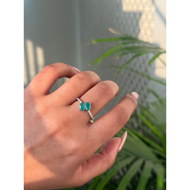 Not Yet Made - Made To Order Toi Et Moi 1ct Oval Emerald & Diamond Bypass Ring in 14k White Gold Size 7 For Sale - Image 5 of 16