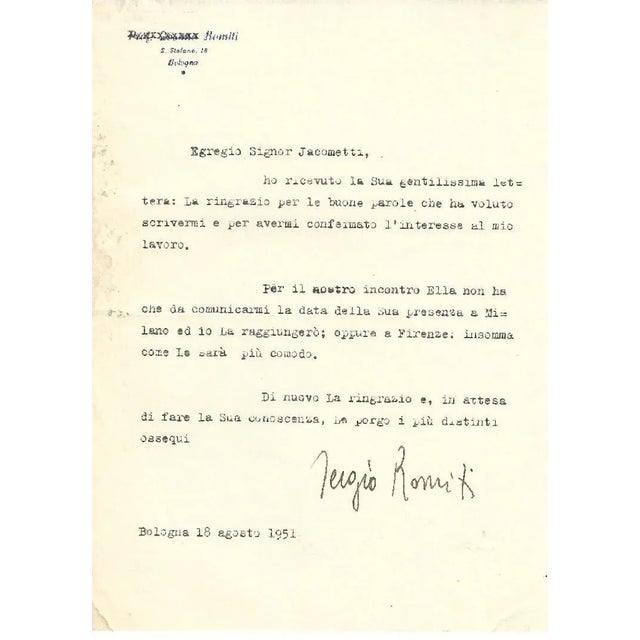 Sergio Romiti - Typewritten Letters Signed to Jacometti Nesto - 1951 For Sale - Image 4 of 5