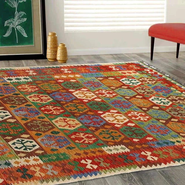 Afghan Kilim Handspun Wool Rug - 6′6″ × 9′11″ For Sale In Washington DC - Image 6 of 7
