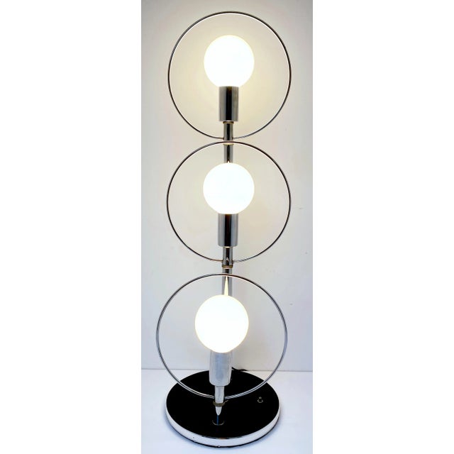 Mid-Century Modern Tall 70s' polished Chrome Mod Ring Lamps, Attributed to Robert Sonneman - a Pair For Sale - Image 3 of 12