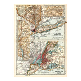 New York City and Long Island Map, 1903, Original Antique Lithograph For Sale