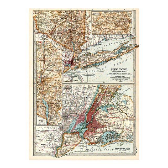 New York City and Long Island Map, 1903, Original Antique Lithograph For Sale