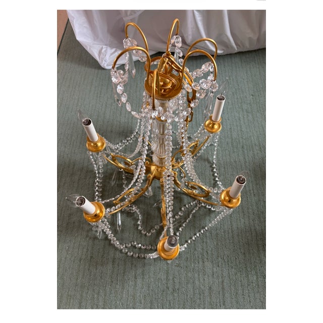 Pair of 6 light French style brass and crystal chandeliers For Sale - Image 13 of 13