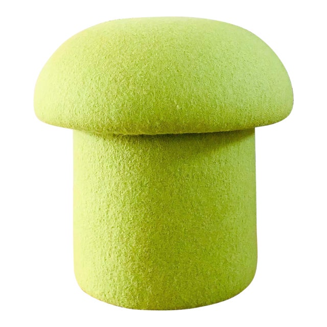 A handmade mushroom shaped ottoman, upholstered in "Kiwi" green wool fabric. Perfect for using as a footstool or extra...