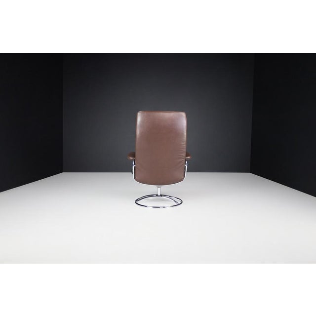 Brown Vintage Scandinavian Leather Lounge Chair from Ekornes Stressless, 1980 For Sale - Image 8 of 13