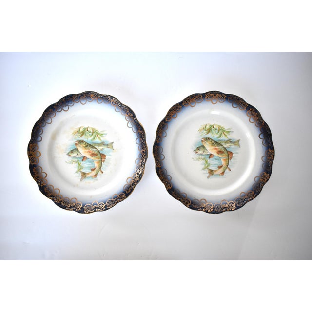 Antique Flow Blue Fish Plates and Platter 7Piece Set Chairish