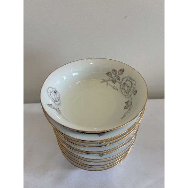 Ceramic Early 20th Century Johann Haviland “Sweetheart Rose” Bavarian China Bowls, Gold Rim Floral Pattern - Set of 12 For Sale - Image 7 of 11