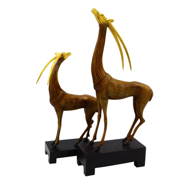 The Kindu Collection Mid-Century Wooden Gazelles - A Pair For Sale