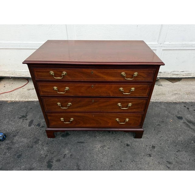Vintage Georgian Chippendale Style Inlaid Flame Mahogany Chest of Drawers by Md. Colony For Sale - Image 17 of 17