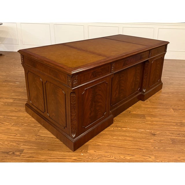 Traditional 72” Mahogany Executive Desk by Leighton Hall - Showroom Sample For Sale - Image 11 of 18