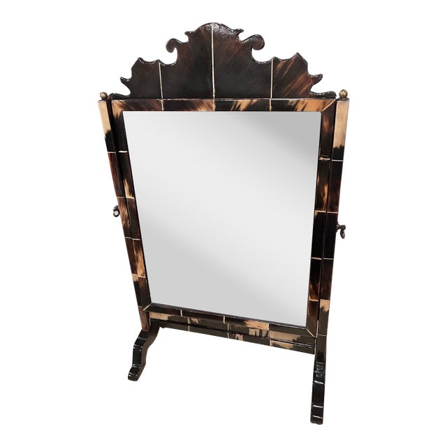Vintage English Horn & Aged Mirror Dressing Tabletop Mirror For Sale