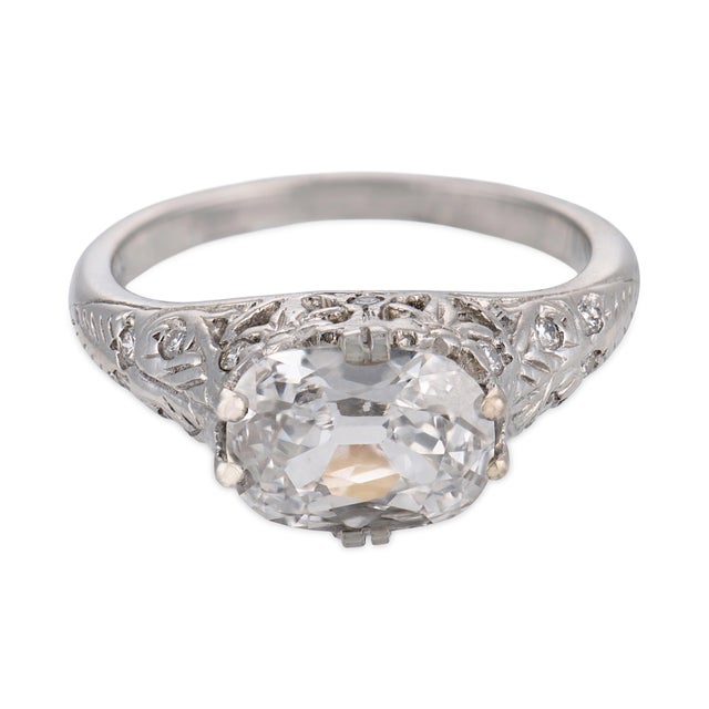 Art Deco 1930s Art Deco Gia 1.10 Carat Diamond Platinum Engagement Ring, Size 4.5 For Sale - Image 3 of 6